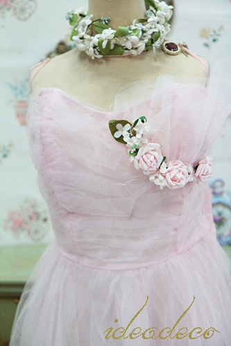 빈티지 1950년대 새틴 &amp; 튤 가든파티 핑크 드레스
