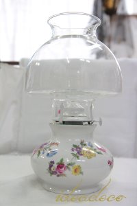 [sale]빈티지 영국 큼직한 포슬린과 유리갓의 오일 램프