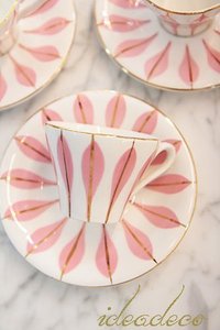 [sale]빈티지 프렌치 디구앙 핑크 나뭇잎 패턴의 컵소서(2조 가능^^)